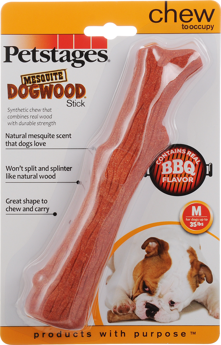 Petstages игрушка для собак Mesquite Dogwood c ароматом барбекю 18см