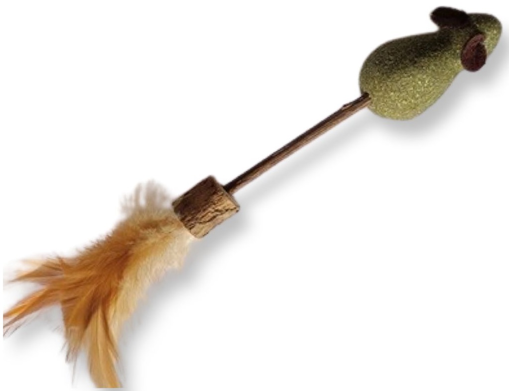 Игрушка для кошек из мяты Мышка с хвостик палочка и перо 15см