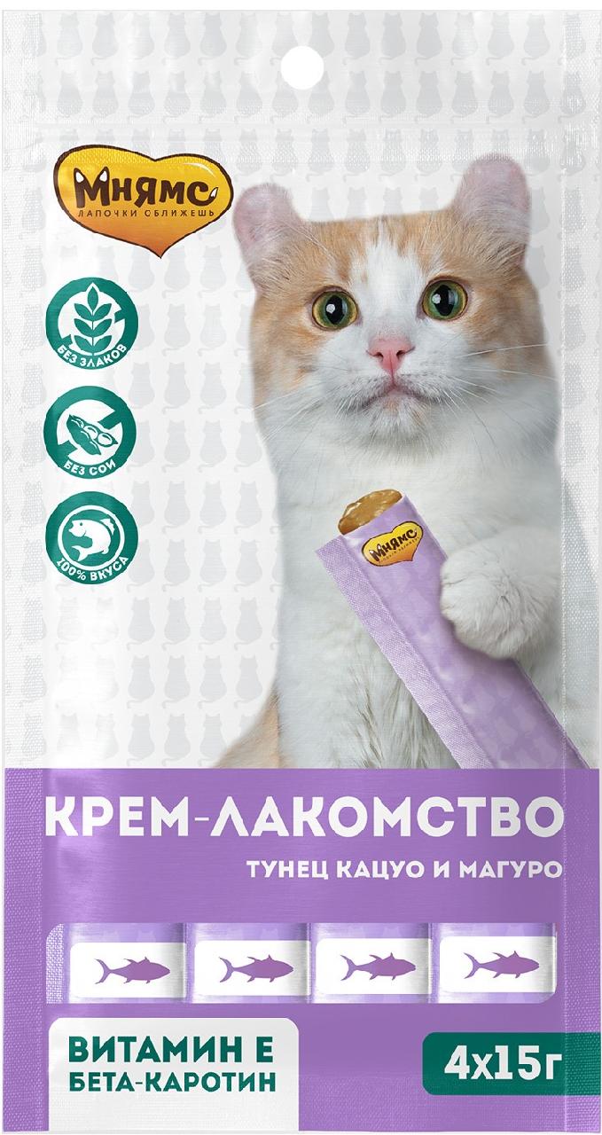 Мнямс Крем-лакомство для кошек с тунцом Кацуо и Магуро 15гх4шт