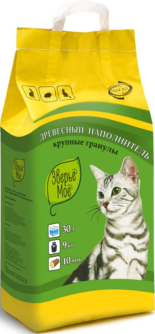 Наполнитель Зверьё моё древесный крупные гранулы 30л*9кг
