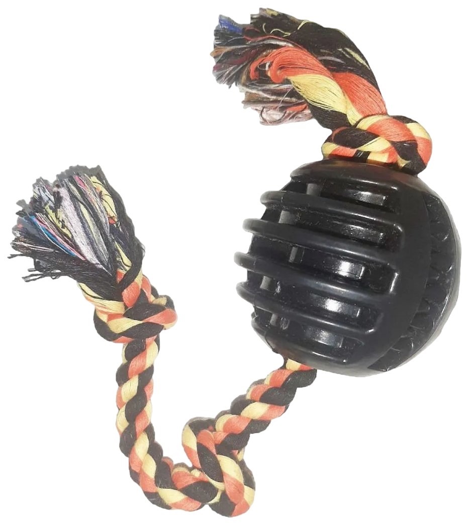 Игрушка мяч черный с веревкой 3 узла 31*6.5см