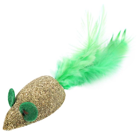 Игрушка для кошек из мяты Мышка с хвостиком перья 43мм 1шт