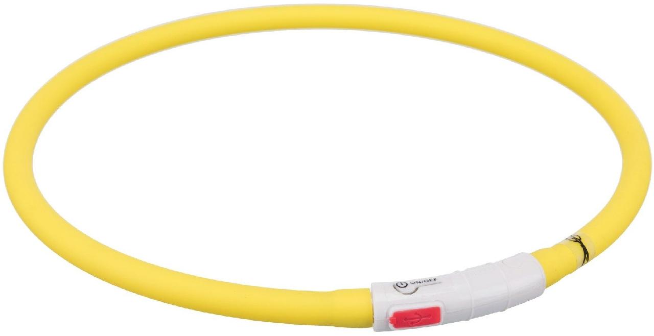 Мигающее кольцо для собак USB, силикон, XS–XL: 70см/10мм, жёлтый