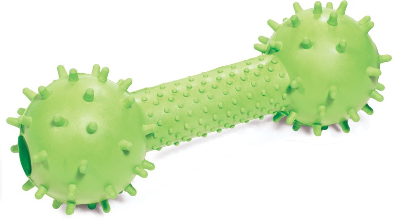 Игрушка для собак из ц/литой резины Гантель шипованная с колокольчиком, 160мм