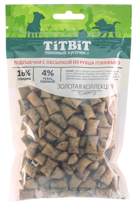 Подушечки с обсыпкой из рубца говяжьего для собак Золотая коллекция 80г