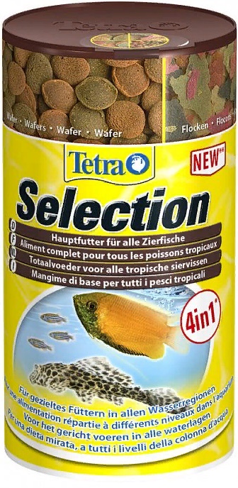 TetraSelection корм для всех видов рыб "4 вида" хлопья/чипсы/гранулы 250мл
