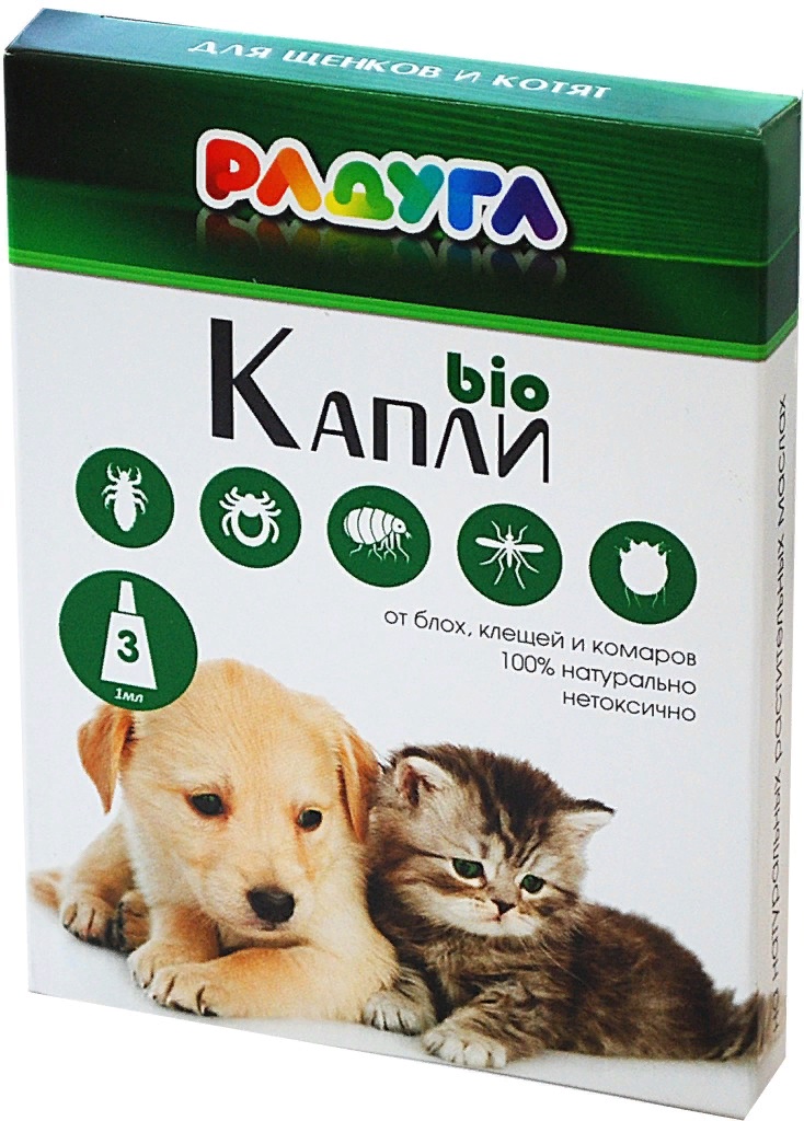 РАДУГА БИО капли д/щенков и котят от блох, клещей, комаров 1*3мл