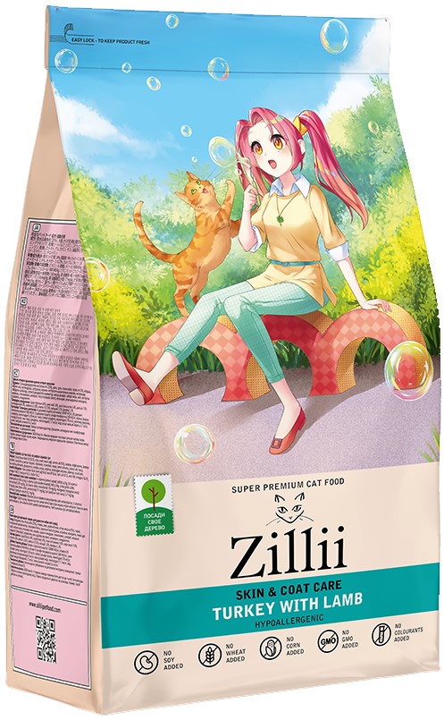 ZILLII Skin & Coat Care для кошек поддержка здоровья кожи и шерсти Индейка с Ягнёнком
