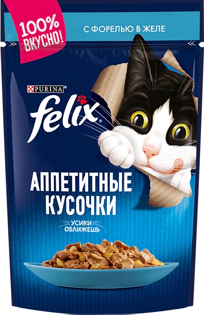 Felix пауч для кошек Двойная вкуснятина лосось с форелью в желе 75г