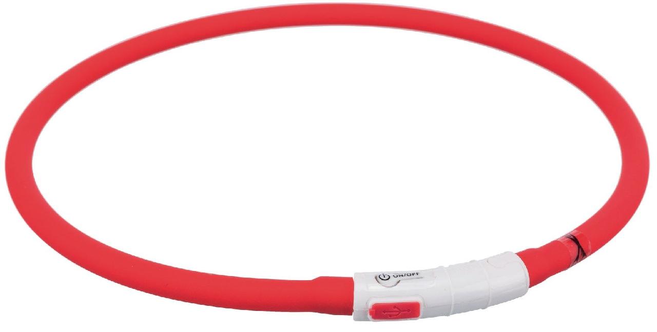 Мигающее кольцо для собак USB, силикон, XS–XL: 70см/10мм, красный