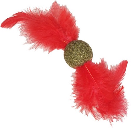 Игрушка для кошек из мяты Шар с красными перьями 32мм