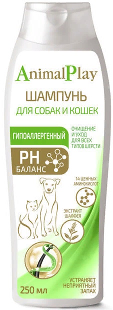 Энимал Плэй Шампунь д/собак и кошек Гипоаллергенный с аминокислотами и экстрактом шалфея 250мл