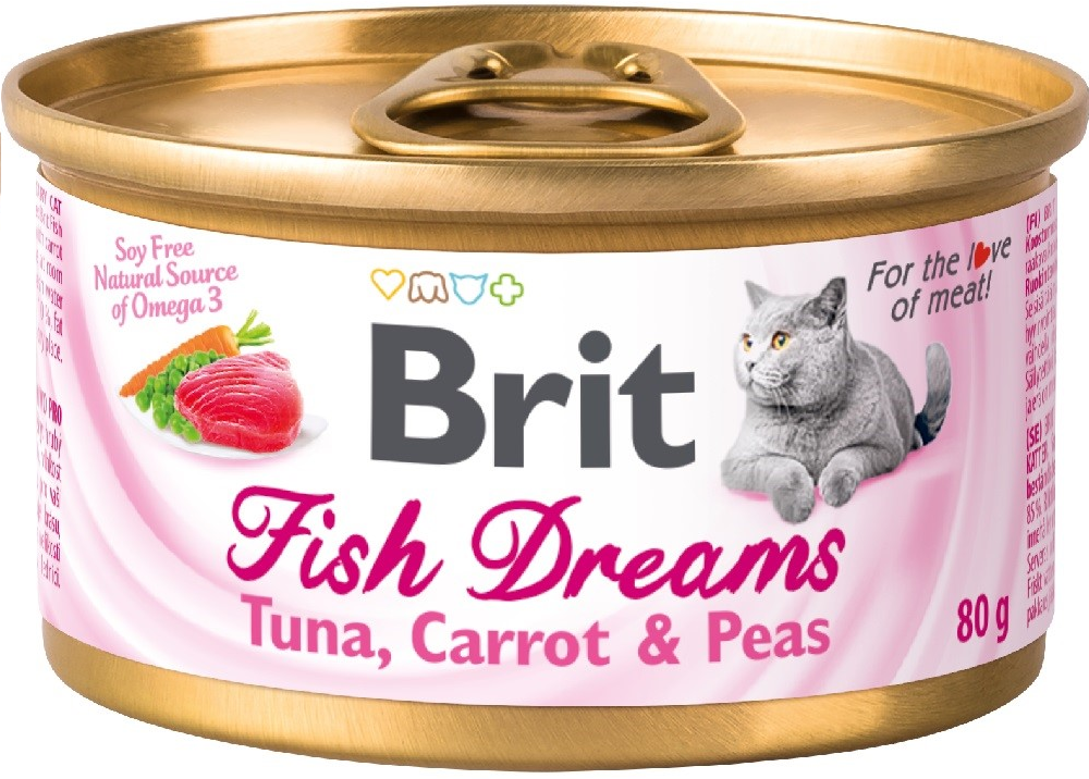 Брит Консервы для кошек Тунец, морковь и горошек 80г