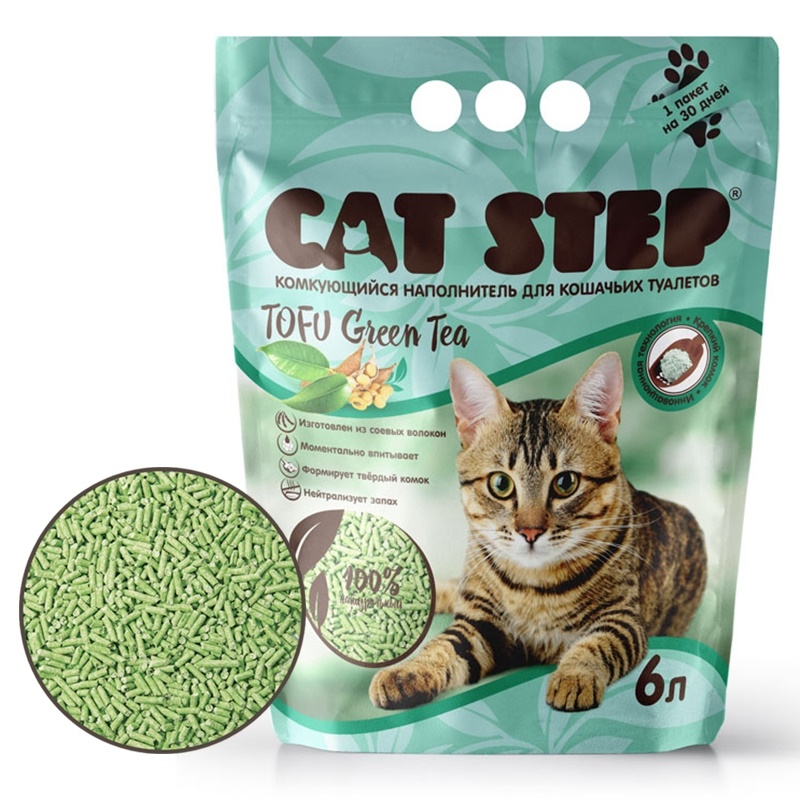 Наполнитель CAT STEP комкующийся растительный Tofu Green Tea 6л